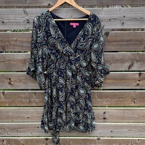 Betsey Johnson navy blue paisley dress size 12
